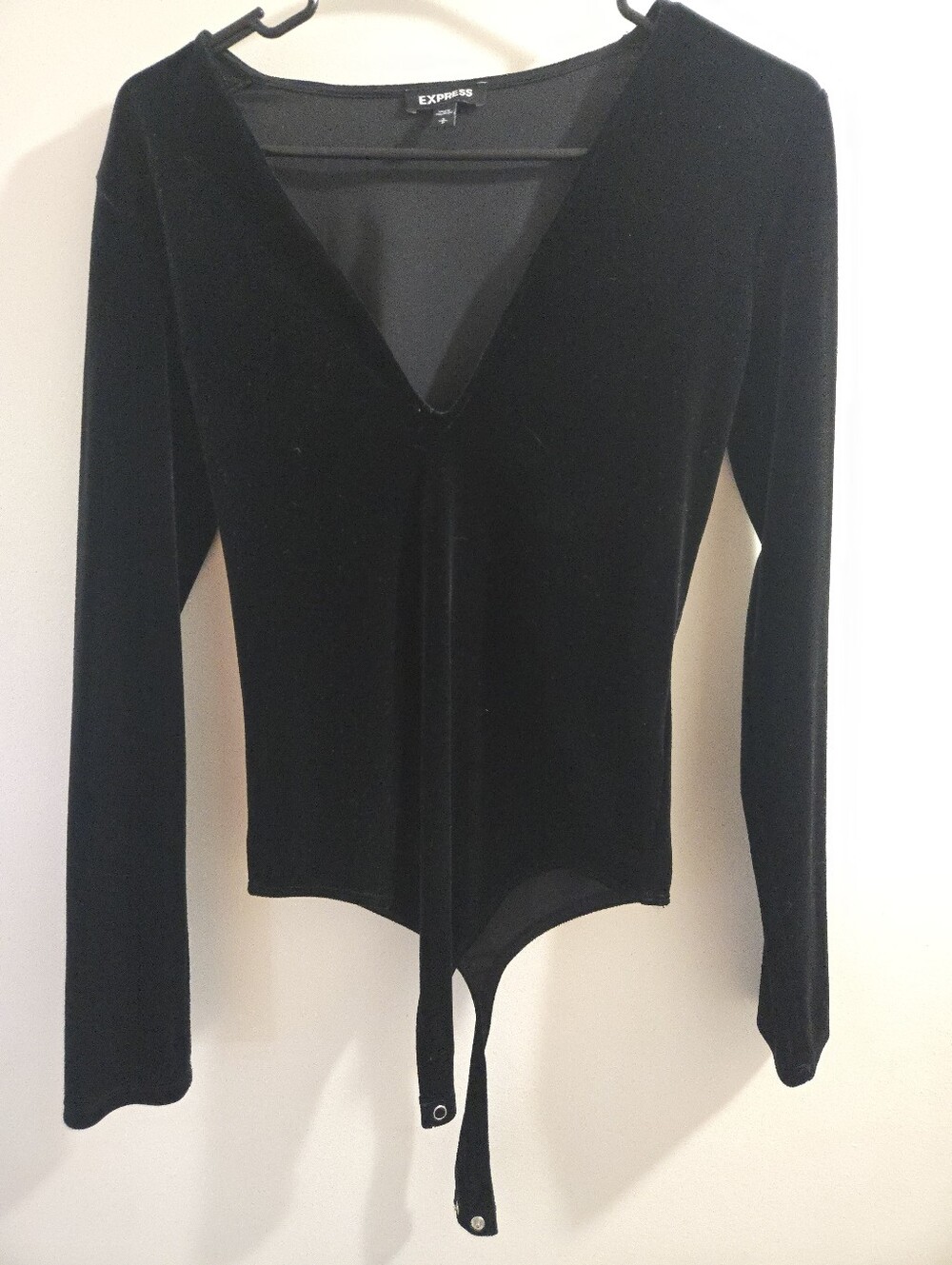 Express Black Velvet Long-Sleeve V-Neck Bodysuit